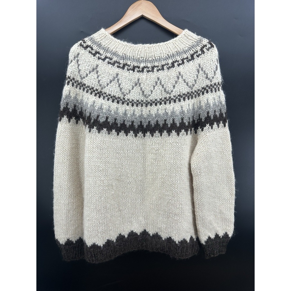 VTF Nordic Wool Fair Isle Sweater Vintage Womens Large Cream Coat Pullover TT21